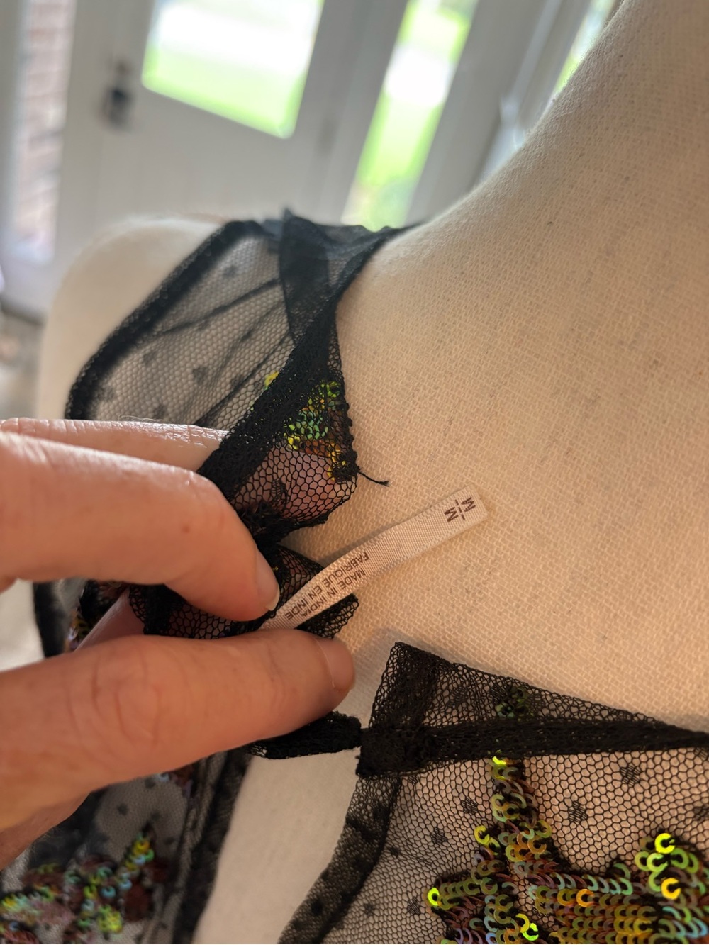 Free People Festival Black Sheer Mesh Dress with Green Sequin Embroidery, boho - Picture 7 of 11